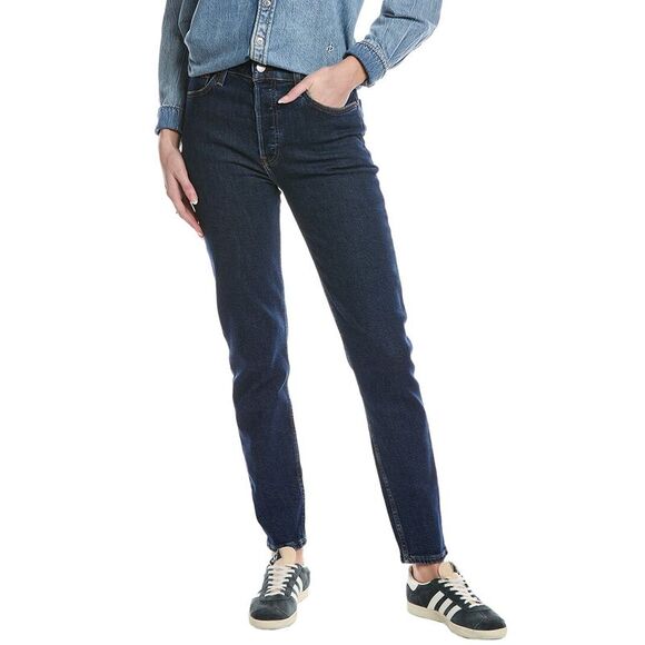 Re/Done Womens  Dark Rinse High-Rise Skinny Jean, Blue - Picture 1 of 3